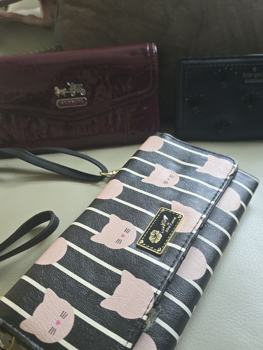 Betsey Johnson Black & Pink Cat Stripe Wristlet